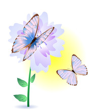 Blue Flower With Butterflies