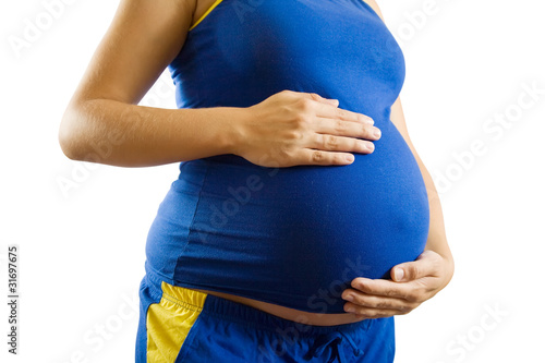 Zdjęcie XXL kobieta w ciąży na białym
