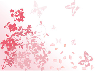 Canvas Print - pink butterflies andfalling petals