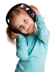 Poster - Little girl in headphones