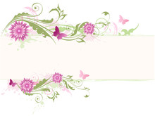 Green Floral Background With Pink Flowers