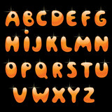 Fototapeta Młodzieżowe - Glossy orange alphabet on black background