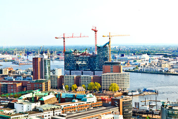 cityscape of Hamburg from the famous tower Michaelis