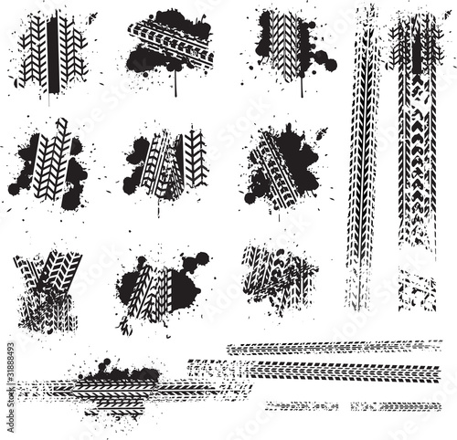 Fotografia, Obraz  Tire tracks and grunge ink paint splat