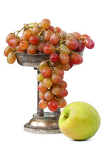 Retro Vase With Grapes And Apple, A Place For Your Text