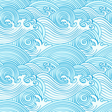 Japanese Seamless Waves Pattern In Ocean Colors
