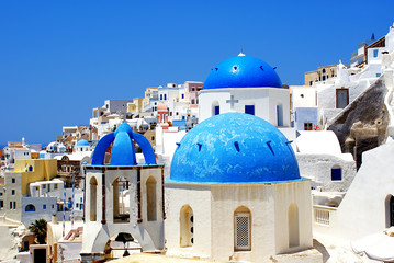 Traditional village of Fira at Santorini island in Greece