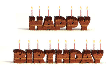 happy birthday chocolate cake 3d illustration