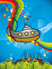 Wall Mural - submarino bajo el agua en vector