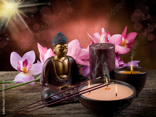 Board z aluminiowym obramowaniem Świeca buddah i kadzidło
