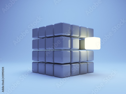 illuminated cube 3d on blue background