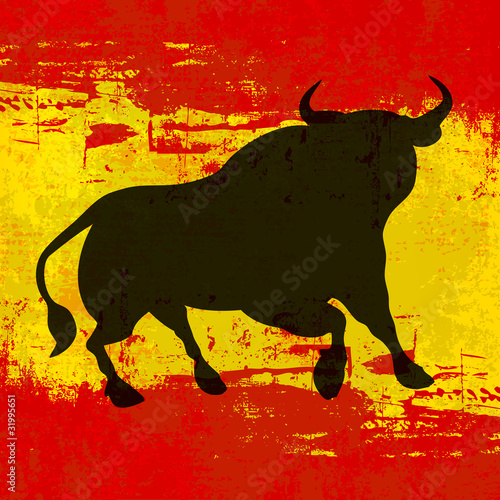 Nowoczesny obraz na płótnie Bull over Spanish Flag Vector Background