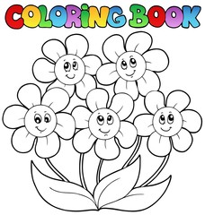 Poster - Coloring book with five flowers