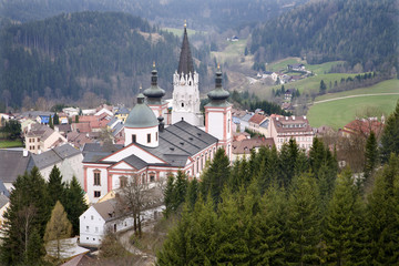 Wall Mural - Mariazell - landscape and pilgrim basilica