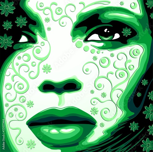 Naklejka samoprzylepna Viso donna verde natura-woman's face green nature-vector