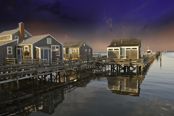 Sticker - Homes over Water in Nantucket at Sunset, Massachusetts