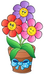 Poster - Pot with three cartoon flowers