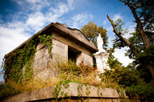 Overgrown 19th Century Crypt At Oakland Cemetery In Atlanta.