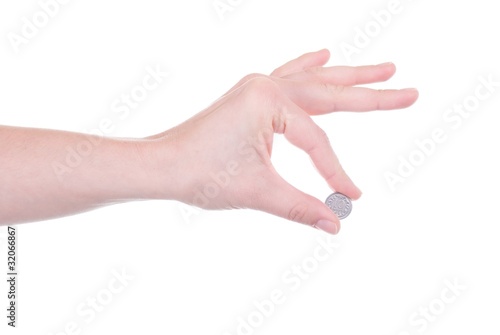 Polish Zloty Coin In Female Hand Isolated Buy This Stock Photo And Polish Zloty Coin In Female Hand Isolated Buy This Stock Photo And