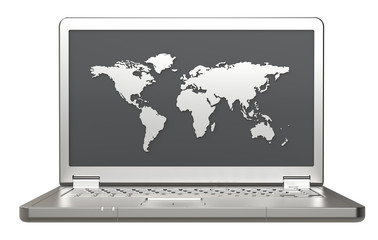 Wall Mural - Laptop with a world map