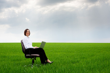 Sticker - businesswoman with laptop