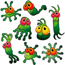Eight Green Germs With Tentacles