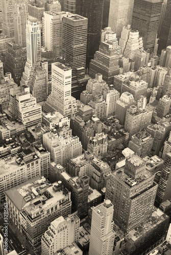 Plakat na papierze fotorealistycznym New York City Manhattan skyline widok z lotu ptaka czerni i bieli