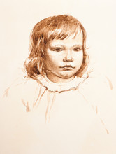 Portrait Of Little Girl. Hand Made. Watercolor. Self Made