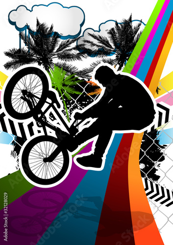 Fotoboard na płycie Lato streszczenie tło z sylwetka biker bmx