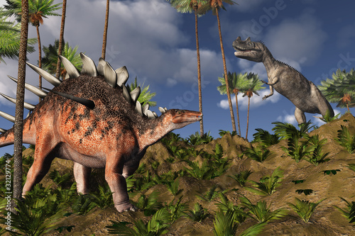 Naklejka samoprzylepna Kentrosaurus i ceratosaurus - 3d odpłacają się
