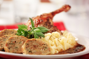 Canvas Print - Roast Duck with Cabbage and  Bread  Dumplings