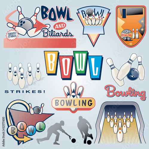 Naklejka - mata magnetyczna na lodówkę bowling badges and elements