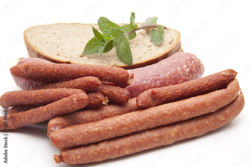 Mettwurst mit Cabanossi und Salami Stock Photo | Adobe Stock