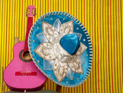 Tapeta ścienna Mariachi haft mexican hat pink guitar