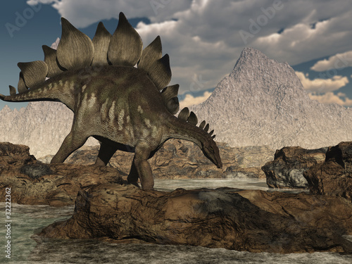 Board z aluminiowym obramowaniem Stegosaurus roaming - 3d render