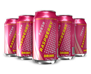 Wall Mural - Set of raspberry soda drinks in metal cans