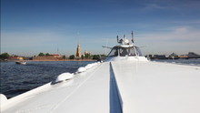 Hydrofoil Vessel Floats To Bank With Peter And Paul Fortress
