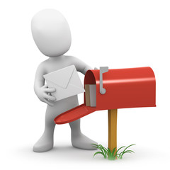 Fototapete - 3d Little man has mail in his mailbox