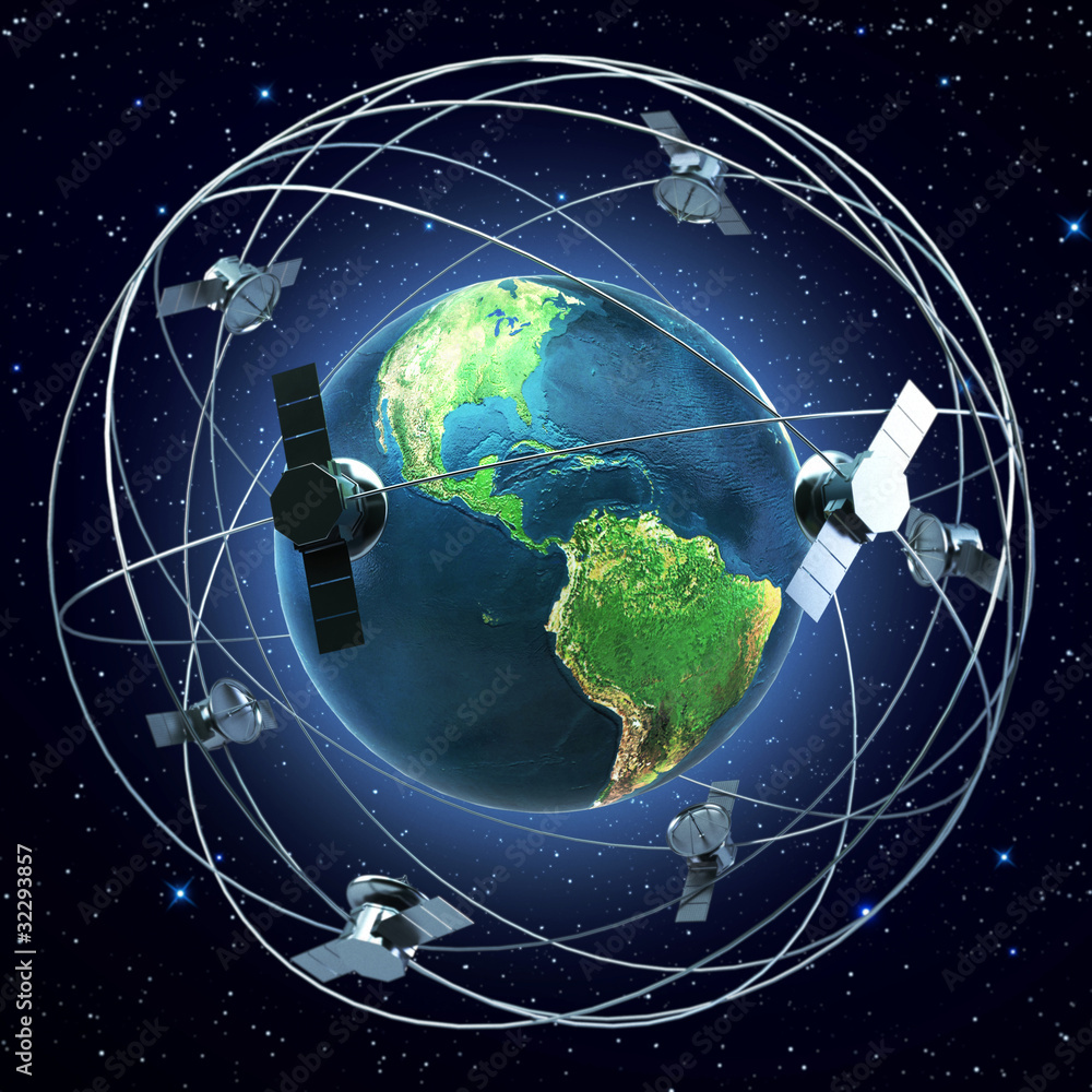 Satellites around earth - obrazy, fototapety, plakaty 