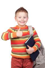 Sticker - Student child with books saying Ok