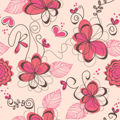 Poster - Pink romantic seamless pattern