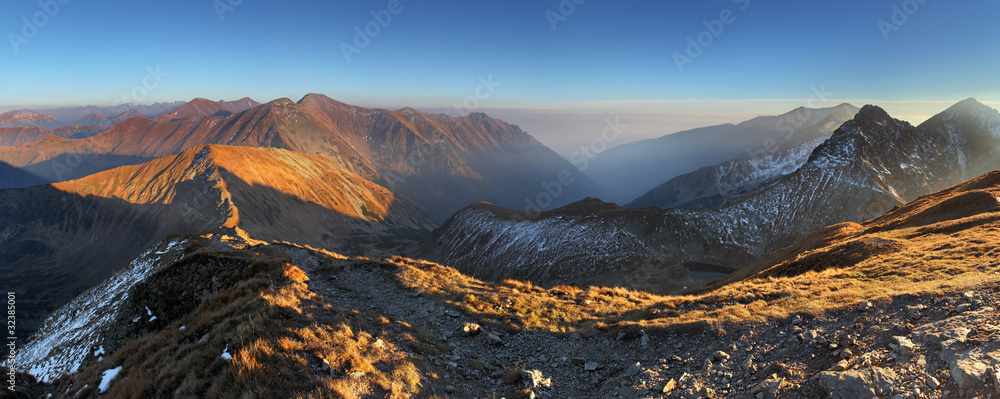 Mountain panorama from peak Volovec in West Tatras - obrazy, fototapety, plakaty 