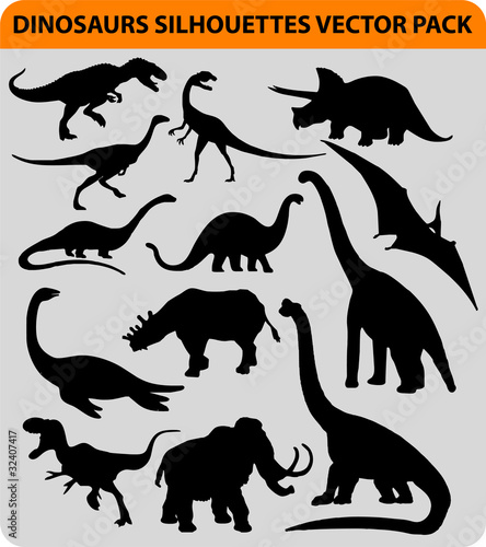 Fototapeta na wymiar vector pack with 13 dinosaur silhouettes
