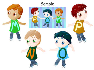 alphabet of childrens holding hands. clipping path included.