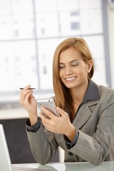 Wall Mural - Cheerful businesswoman with PDA