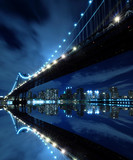 Fototapeta Koty - Manhattan Bridge At Night Lights, New York City
