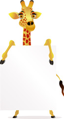 Wall Mural - giraffe carton and blank sign