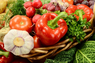 Wall Mural - Raw vegetables in wicker basket