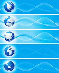 Wall Mural - set of blue banners with globe