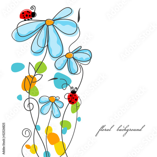 Fototapeta dla dzieci Flowers and ladybugs love story